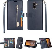 Voor Samsung Galaxy A6 + / Galaxy J8 (2018) Multifunctionele Rits Horizontale Flip Leren Case met Houder & Portemonnee & 9 Kaartsleuven & Lanyard (Blauw)