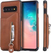 Voor Galaxy S10 effen kleur dubbele gesp rits schokbestendige beschermhoes (bruin)