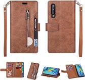 Voor Huawei P30 Multifunctionele Rits Horizontale Flip Leren Case met Houder & Portemonnee & 9 Kaartsleuven & Lanyard (Bruin)