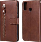 Voor Huawei Honor 9X Lite Mode Kalfs Textuur Rits Horizontale Flip Leren Case met Standaard & Kaartsleuven & Portemonnee Functie (Bruin)