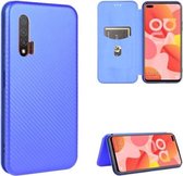 Voor Huawei nova 6 5G koolstofvezel textuur magnetische horizontale flip TPU + pc + PU lederen tas met kaartsleuf (blauw)