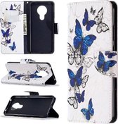 Voor Nokia 5.3 Gekleurde tekening patroon Horizontale flip lederen tas met houder & kaartsleuven & portemonnee (blauwe vlinder)