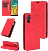 Voor OPPO Realme C3 zonder vingerafdruk Retro-skin Zakelijke magnetische zuignap lederen tas met houder & kaartsleuven en portemonnee (rood)