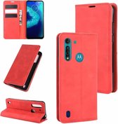 Voor Motorola Moto G8 Power Lite Retro-skin Business magnetische zuignap lederen tas met houder & kaartsleuven en portemonnee (rood)