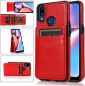 Voor Samsung Galaxy A10s effen kleur pc + TPU beschermhoes met houder en kaartsleuven (rood)