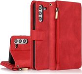 Voor Samsung Galaxy S21 + 5G Huidgevoel Crazy Horse Textuur Rits Portemonnee Tas Horizontale Flip Leren Hoes met Houder & Kaartsleuven & Portemonnee & Lanyard (Rood)