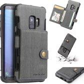 Voor Galaxy S9 Brushed Texture Shockproof PU + TPU Case, met kaartsleuven & portemonnee en fotolijst (grijs)