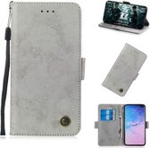 Multifunctionele horizontale flip retro lederen tas met kaartsleuf en houder voor Galaxy M20 (grijs)