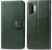 Retro lederen gesp in effen kleur Leren beschermhoes voor mobiele telefoon met fotolijst & kaartsleuf & portemonnee & beugelfunctie voor Galaxy Note10 + (groen)