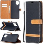 Voor Samsung Galaxy A12 Lite Kleuraanpassing Denim Textuur Horizontale Flip Leren Case met Houder & Kaartsleuven & Portemonnee & Lanyard (Zwart)