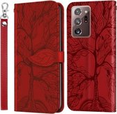 Voor Samsung Galaxy Note20 Ultra Life of Tree Embossing Pattern Horizontale flip lederen tas met houder & kaartsleuf & portemonnee & fotolijst & lanyard (rood)