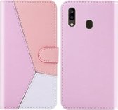 Voor Galaxy A40 Tricolor Stitching Horizontale Flip TPU + PU lederen tas met houder & kaartsleuven & portemonnee (roze)