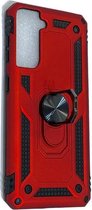 Samsung Galaxy S30 / S21 Rood Shockproof Militairy Hybrid Armour Case Hoesje Met Kickstand Ring - Samsung Galaxy S30 / S21  - Extreem Stevige Anti-Shock Hard Rugged Cover Bumper Ho
