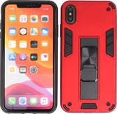 iPhone XS - iPhone X Hoesje - Tough Armor Hardcase - Telefoonhoesje Met Standfunctie - Bestcases Backcover - Rood