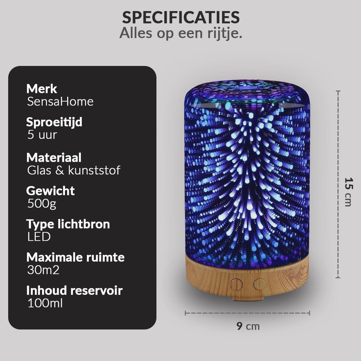 SensaHome 3D Glazen Aroma Diffuser/Nachtlamp 100ml 5 Uur Sproei tijd Aroma... bol