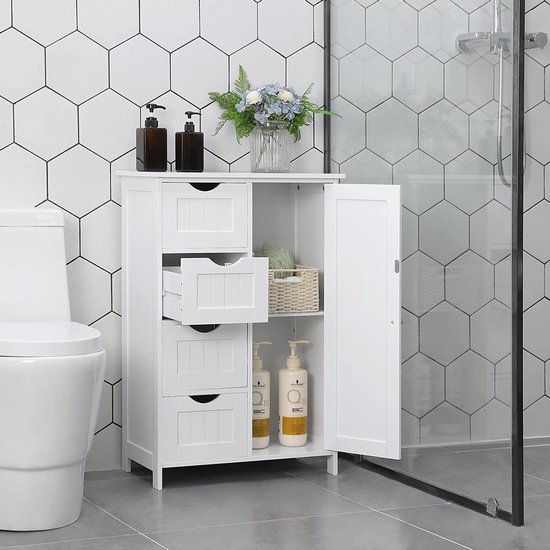meuble de salle de bain, commode avec 4 tiroirs et 1 porte, blanc, 55 x 81  x 30 cm... | bol.com