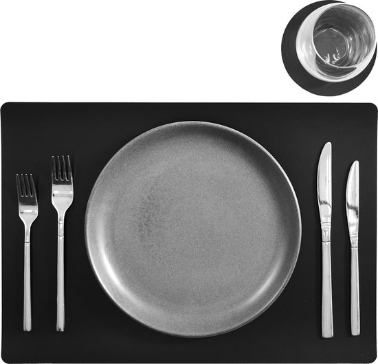 Placemat 100 Leer Zwart 43 X 30 cm 6 stuks Design Duurzaam