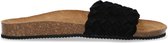 Manfield - Dames - Zwarte suède slippers met gevlochten detail - Maat 41