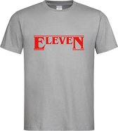 Grijs T shirt met Rood "Eleven" tekst maat L