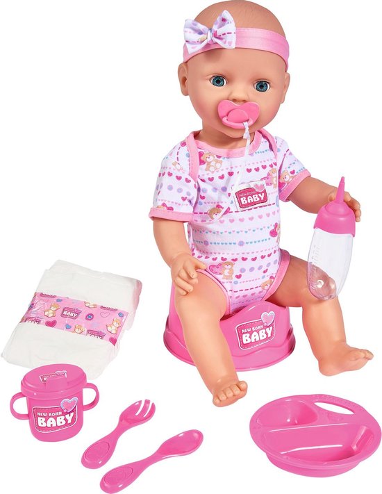 New Born Baby - Babypop - 43 cm - slapende ogen - roze - drink en plasfunctie - babypop