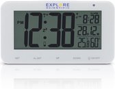 Explore Scientific RDP1004 Radio gestuurde digitale wekker met groot display en Dag - Datum aanduiding | Thermometer | Luchtvochtigheid | Wit