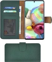 Samsung Galaxy A72 hoesje - Bookcase - Samsung A72 Wallet Book Case Echt Leer Dennengroen Cover