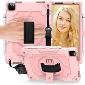 360 graden rotatie draaitafel Contrast kleur Robot schokbestendig siliconen + pc beschermhoes met houder voor iPad Air (2020) 10.9 / Pro 11 (2020) (roségoud)