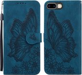 Retro Skin Feel Butterflies Embossing Horizontale Flip Leather Case met houder & kaartsleuven & portemonnee voor iPhone 8 Plus / 7Plus (blauw)