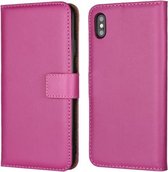 Leren horizontale flip-holster voor iIPhone XS Max, met magnetische sluiting en beugel en kaartsleuf en portemonnee (magenta)