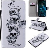 Horizontale leren flip-hoes met houder en kaartsleuf en draagkoord voor iPhone 12 Pro Max (Skull Bone) schilderen