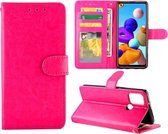 Voor Samsung Galaxy A21S Crazy Horse Textuur Lederen Horizontale Flip Beschermhoes met Houder & Kaartsleuven & Portemonnee & Fotolijst (Magenta)