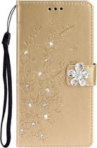 Voor Galaxy A71 Plum Blossom Pattern Diamond Encrusted Leather Case met houder & kaartsleuven & portemonnee (goud)