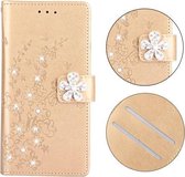 Voor Galaxy A40 Plum Blossom Pattern Diamond Encrusted Leather Case met houder & kaartsleuven & portemonnee (goud)
