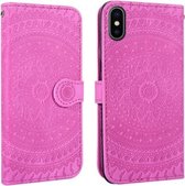 Voor iPhone X / XS Geperst drukpatroon Horizontale flip PU lederen tas, met houder & kaartsleuven & portemonnee & & lanyard (violet)