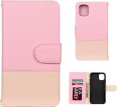 Voor iPhone 11 Splicing Color Horizontale Flip lederen tas met houder & fotolijst & kaartsleuven & portemonnee (roze)