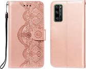 Voor Huawei Honor 30 Pro Flower Vine Embossing Pattern Horizontale Flip Leather Case met Card Slot & Holder & Wallet & Lanyard (Rose Gold)