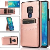 Voor Huawei Mate 20 effen kleur pc + TPU beschermhoes met houder en kaartsleuven (roségoud)