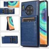 Voor Huawei Mate 30 Pro effen kleur PC + TPU beschermhoes met houder en kaartsleuven (blauw)