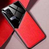 Voor vivo X60 All-inclusive lederen + organische glazen beschermhoes met metalen ijzeren plaat (rood)