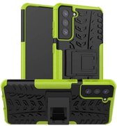 Voor Samsung Galaxy S21 + 5G bandtextuur schokbestendig TPU + pc beschermhoes met houder (groen)