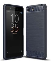 Schokbestendige TPU-hoes van koolstofvezel met geborstelde textuur voor Sony Xperia XZ4 Compact (marineblauw)