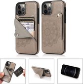 Mandala reliëfpatroon PU + TPU beschermhoes met kaartsleuven en houder voor iPhone 12 Pro Max (grijs)