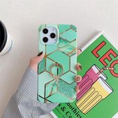 Plating Marble Pattern Soft TPU beschermhoes met ringhouder voor iPhone 11 Pro (Green Lattice)