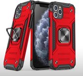 Voor iPhone 11 Pro Max magnetisch pantser schokbestendig TPU + pc-hoesje met metalen ringhouder (rood)