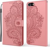Voor iPhone 7 Plus / 8 Plus Pauw Reliëfpatroon Horizontale Flip Leren Case met Houder & Kaartsleuven & Portemonnee & Lanyard (Roze)