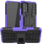 Voor Geschikt voor Xiaomi Poco M3 / Redmi Note 9 4G Bandentextuur Schokbestendig TPU + pc-beschermhoes met houder (paars)