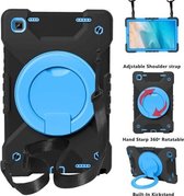 Voor Samsung Tab A7 10.4 (2020) T500 / T505 PC + siliconen schokbestendige combinatiebehuizing met 360 graden roterende houder & handvat & schouderriem (zwart + blauw)