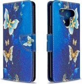 Voor LG K51 Gekleurde tekening patroon Horizontale flip lederen tas met houder & kaartsleuven & portemonnee (gouden vlinder)