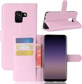 Voor Galaxy A8 (2018) Litchi Texture Horizontale Flip Leren Case met Houder & Kaartsleuven & Portemonnee (Roze)