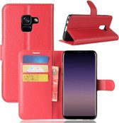 Voor Galaxy A8 (2018) Litchi Texture Horizontale Flip lederen tas met houder & kaartsleuven & portemonnee (rood)